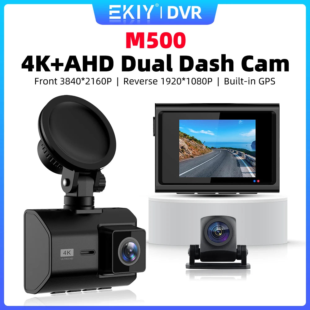 EKIY M500 4K cámara de salpicadero GPS incorporado 142FOV coche Dashcam DVR grabadora 24H Monitor de estacionamiento APP Control 1080P AHD cámara de visión trasera