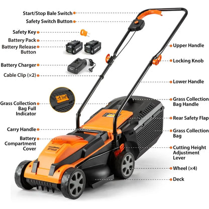 CLM2413A Cordless 13-Inch Lawn Mower 24V Max with 2X4.0Ah Battery and a Charger