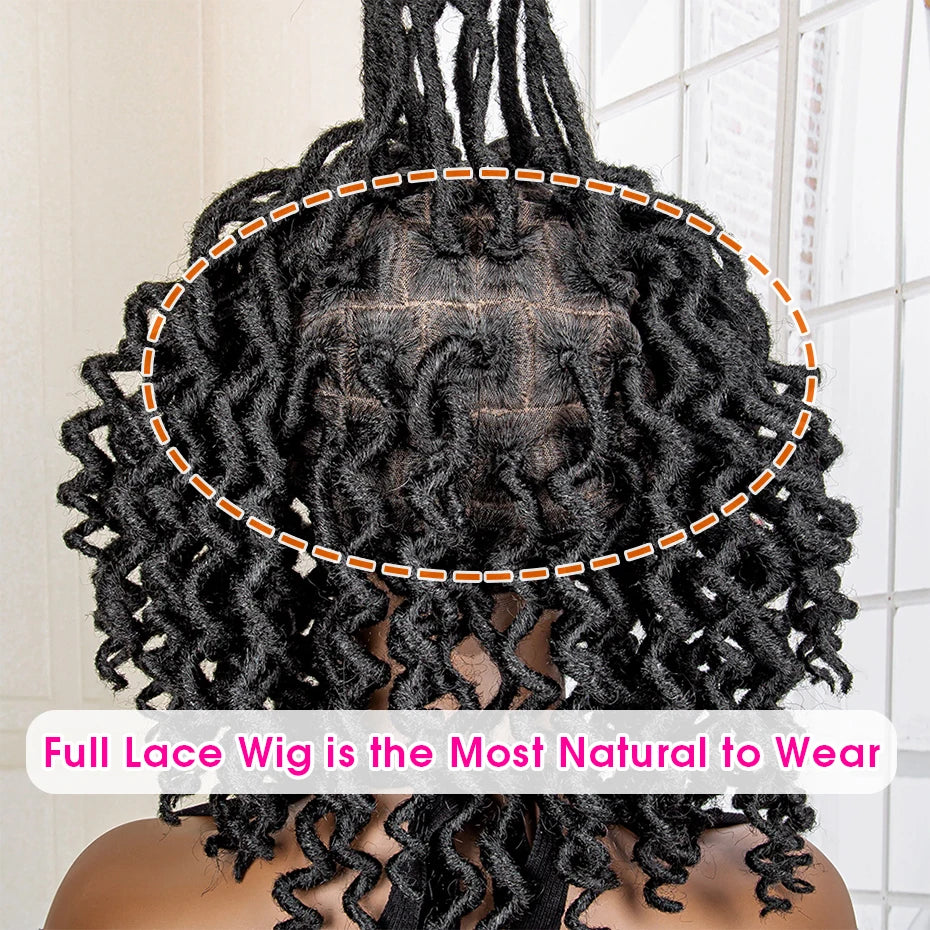 18 Inches Synthetic Full Lace Wig Short Bob Curly Wave Box Braided Wigs for African Women Heat Resistant Braiding Hair Wigs