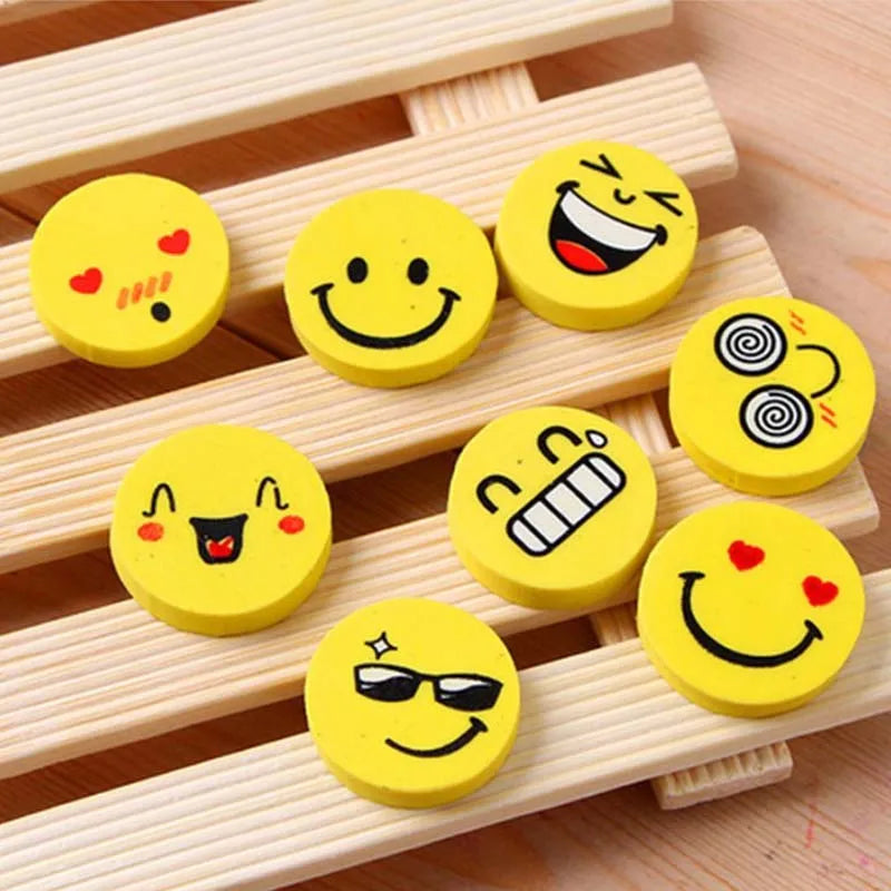 33pcs Round Shape Smiling Face Rubber Earsers School Stationery Novelty Pencil Eraser Office Accessories Kids Learning Supplies