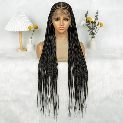 KIMA Synthetic 36 inch Cornrow Braided Wigs Transparent Full Lace Wig Fulani Stitch Box Braids With Baby Hair