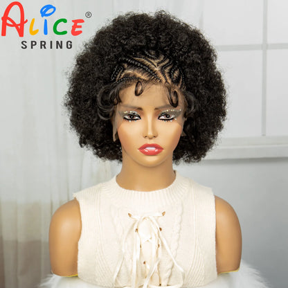 Short Curly Braided Wigs Synthetic Lace Front Braided Wig for Black Women Kontless Braiding Hair Wigs Afro Kinky Curly Hair Wig