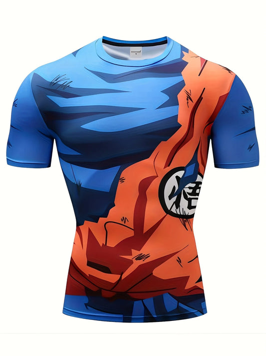 Men's Fitness Top Printed Animation 3D Series Digital Short-sleeved Muscle T-shirt Round Neck