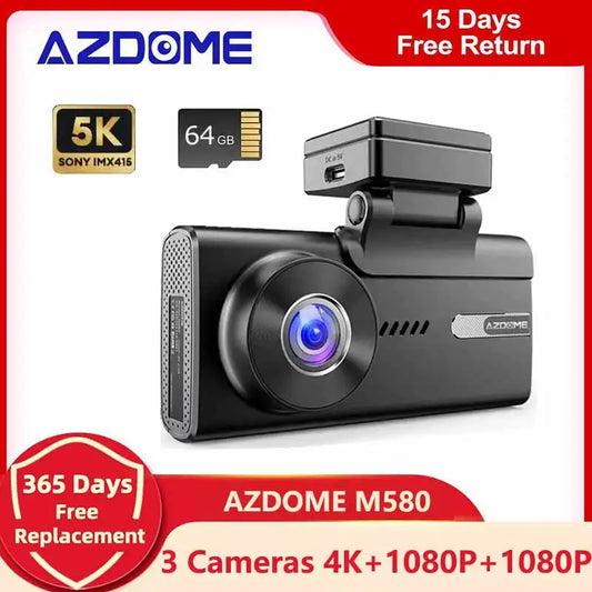 AZDOME M580 coche DVR 5K cámara de salpicadero 3 cámaras 4K + 1080P + 1080P cámara trasera grabación con GPS WIFI visión nocturna 24 horas Monitor de estacionamiento