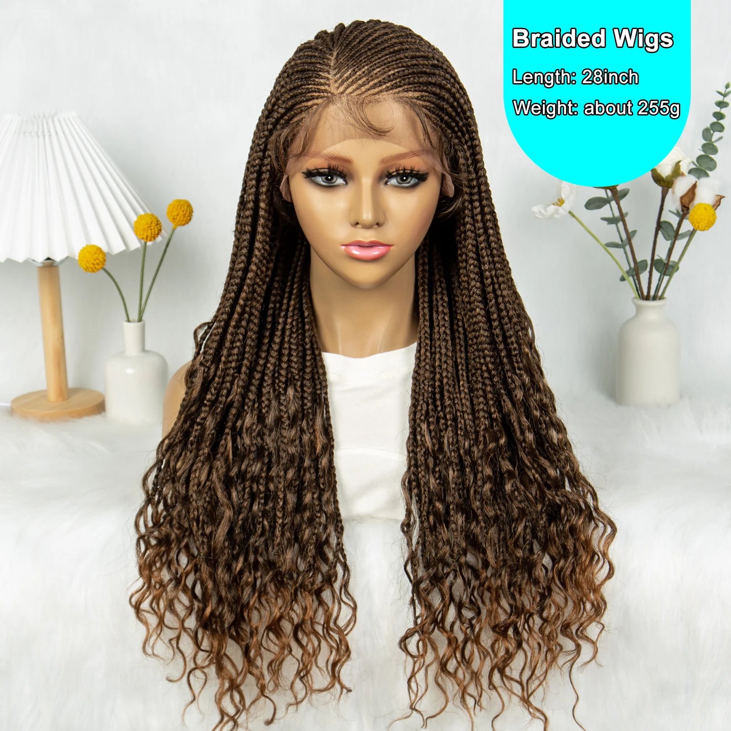 Kima Synthetic Braided Wigs 13x4 Lace Front Wig Stitch Braided Curly Side Part with Baby Hair for Black Women