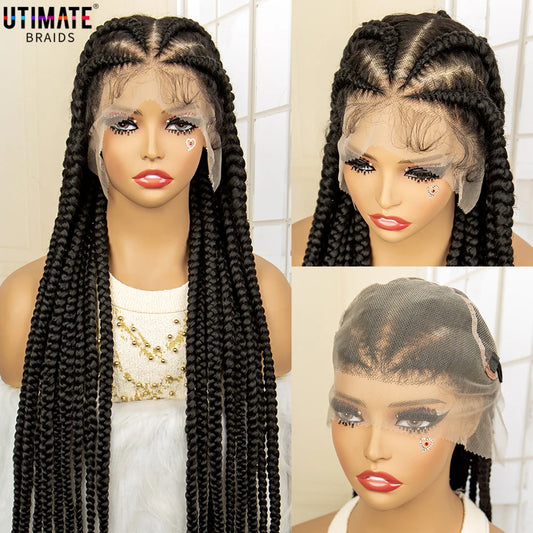 Braided Wigs Synthetic Lace Front Wig 360 Lace Cornrow Braided Wigs with Baby Hair Knotless 38 Inches Braid Wig