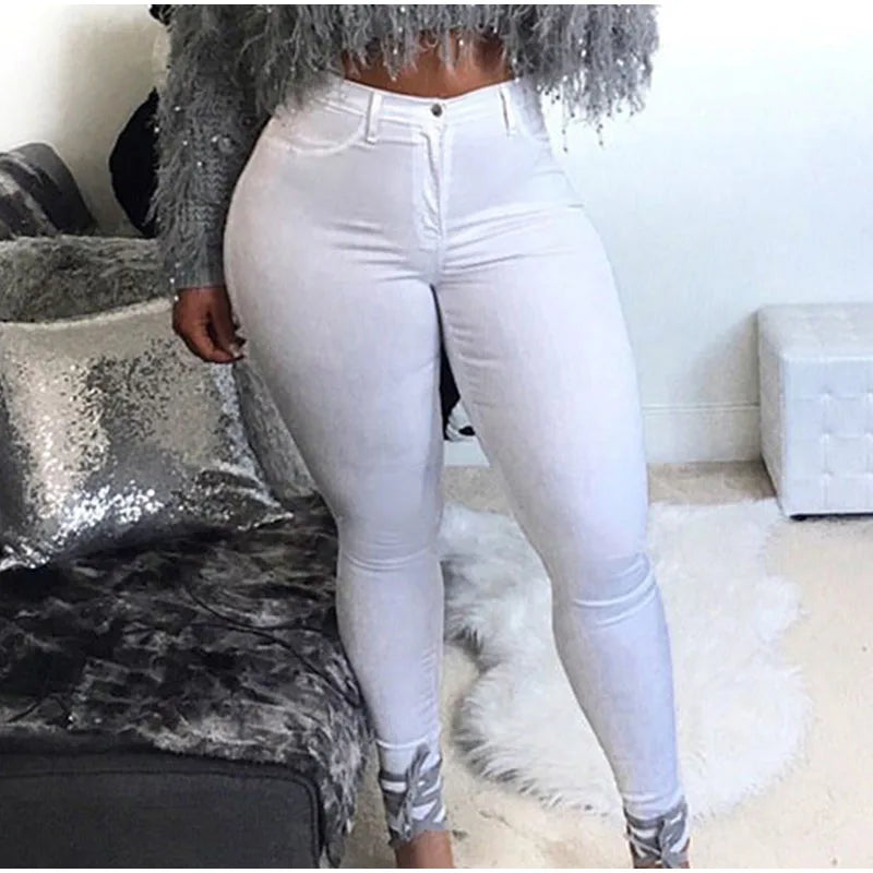 High Waist Stretchy Skinny White Jeans