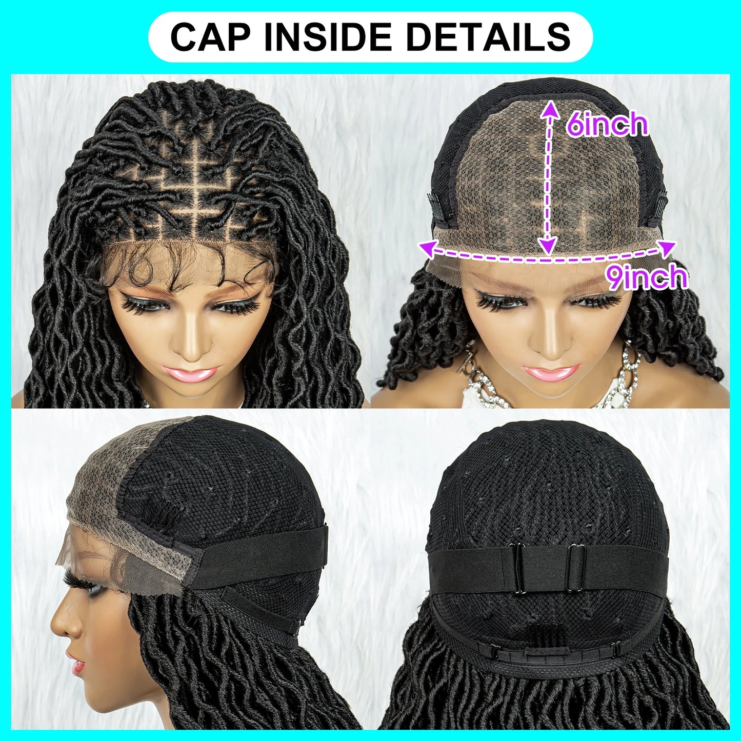 Cornrow Synthetic Braided Wigs 9*6 Lace Front Wig Square Knotless Box Braided Dreadlock Wig with Curly End for African Women