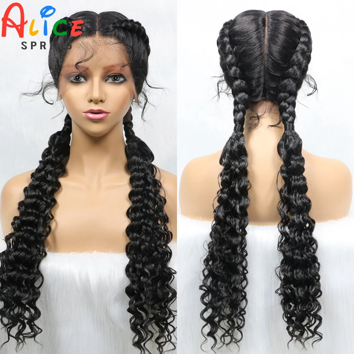 Braided Wigs Synthetic 13x1 T Part Lace  Braiding Hair Wig Curly Water Wave