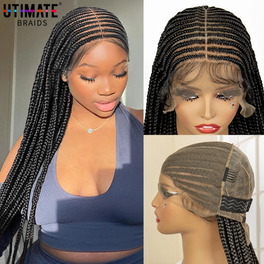 36 Inches Full Transparent Lace Handmade Cornrow Braided Wigs for Black Women Synthetic Knotless Box Braids Wigs with Baby Hair