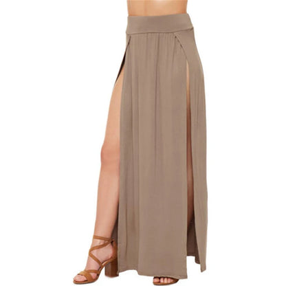 HighWaisted  Double Slits Solid Long Maxi Skirt