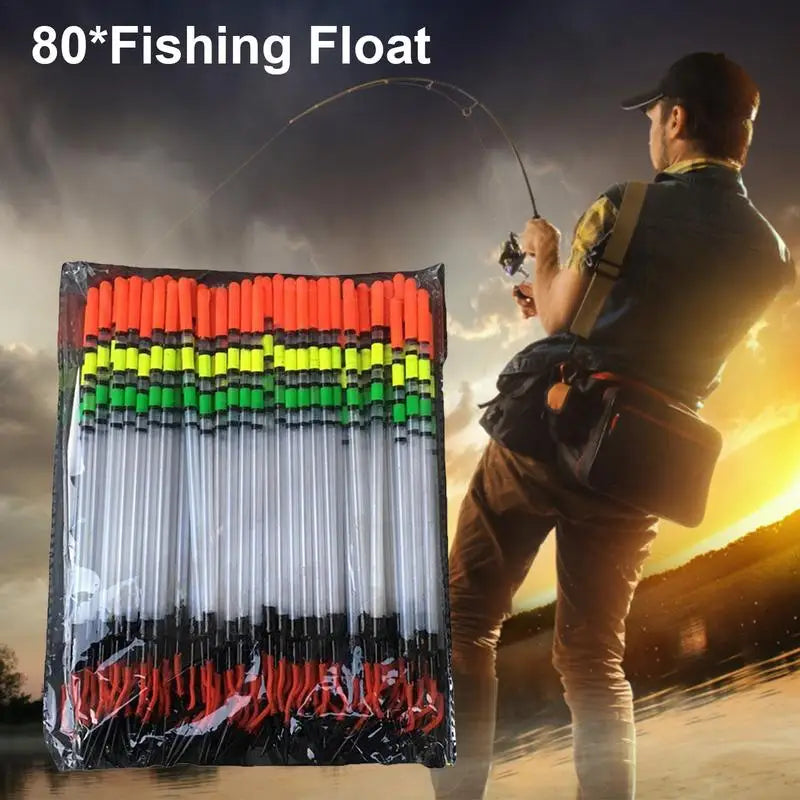 80PCS/Set Thickened Vertical Fishing Float Conspicuous Color Fish Gear Outdoor Automatic Reminder Stick Buoy Bobber Lure