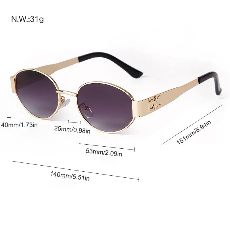 Retro Metal Oval Sunglasses Women Men 2024 Luxury Brand Designer Trend Punk Round Sun Glasses Outdoor Eyewear UV400 Gafas De Sol