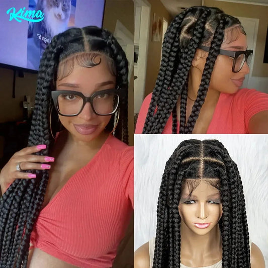 HD Full Synthetic Lace Braided Big Square Knotless Box Braids With Baby Hair