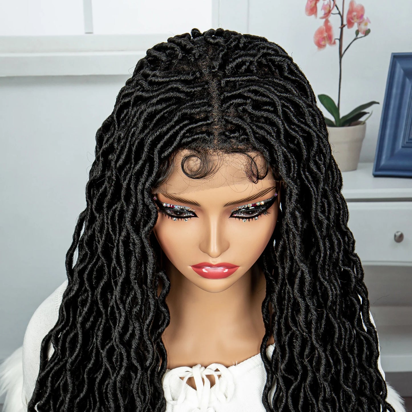 Full Lace Braided Wigs Synthetic Knotless Box Goddess Faux Locs Passion Twist Braided Wigs for Black Women Lace Front Braids Wig