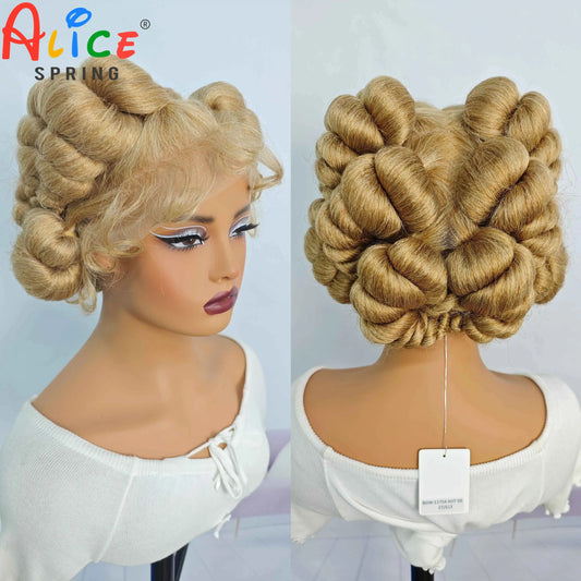 Transparent Full Lace Braided Wigs Short Cute Handmade Bantu Synthetic Braided Lace Wigs For Black Women Knotless Braids Wigs