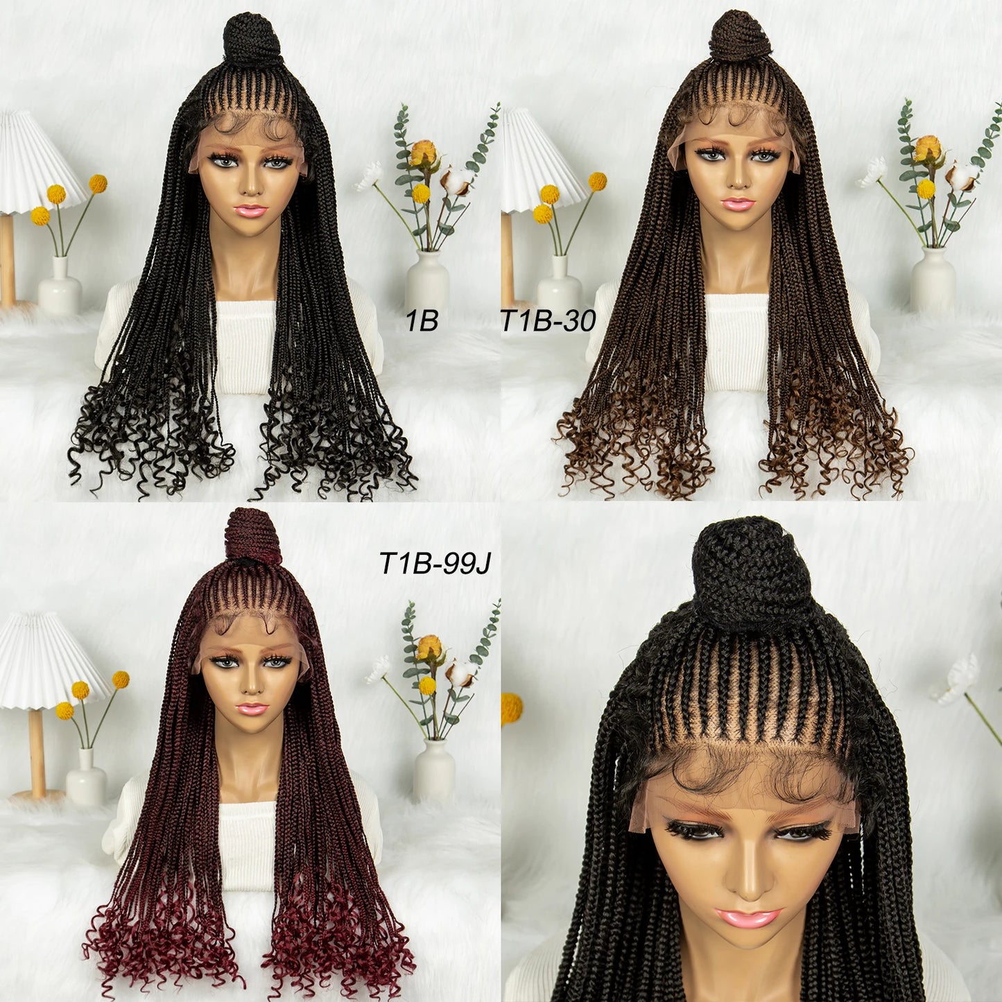 Kima Synthetic Braided Wigs Updo Braided Lace Front Wig Curly End With Baby Hair for Black Women