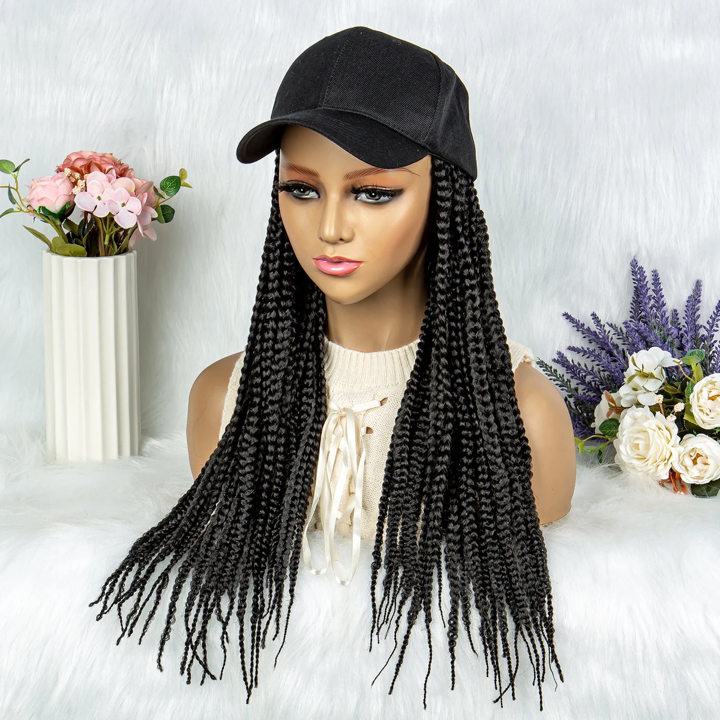 Synthetic Thick Braids With Adjustable Cap Box Braided Wig Cap Synthetic Hair Extension Braiding Braids With Baseball Cap