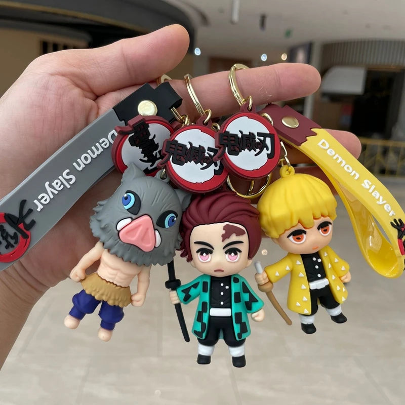 Demon Slayer Kamado Tanjirou Pendant Keychain for Men Women Agatsuma Zenitsu Rubber Key Ring Anime Fans Car Bag Decor Jewelry