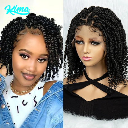 KIMA 14 inches Synthetic Butterfly Locs Braided Wigs Lace Front Wig Knotless Dreadlock Wig  for Black Women