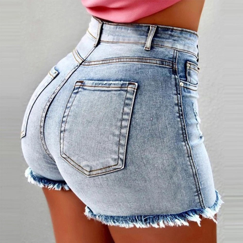 Solid Cotton Denim Shorts