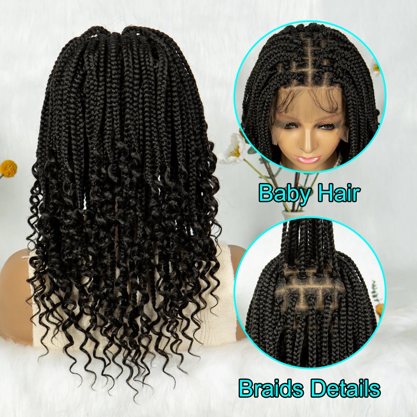 Kima Short Synthetic Box Braided Wigs Full Lace Wig Top Cornrow Braided with Curly End for Black Women