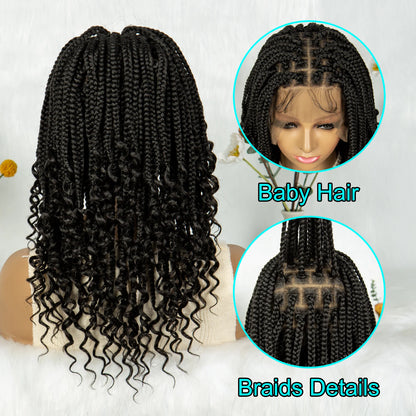 Kima Short Synthetic Box Braided Wigs Full Lace Wig Top Cornrow Braided with Curly End for Black Women