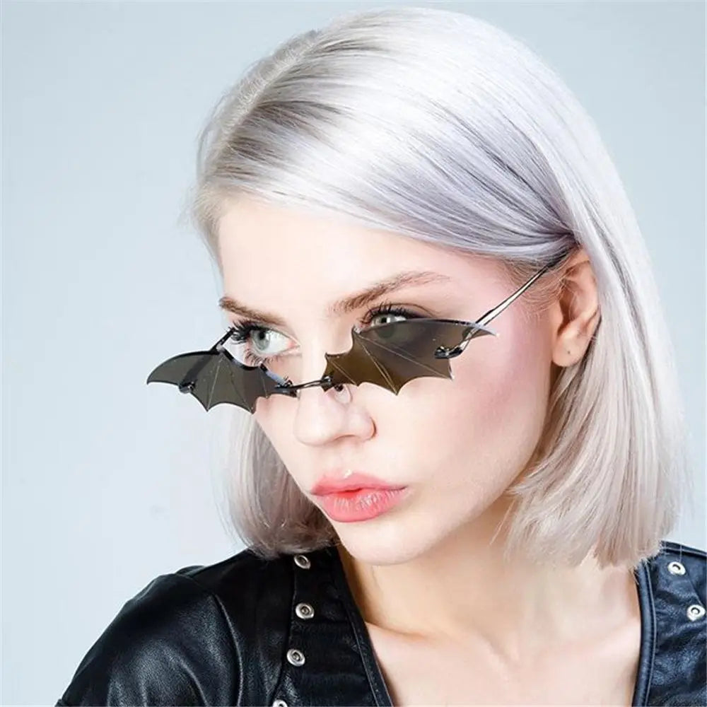 New Design Bat Sunglasses 2022 Trendy Rimless Slim Sun Glasses Novelty Metal Frame Sun Shades Fashion Party Cosplay Eyewear