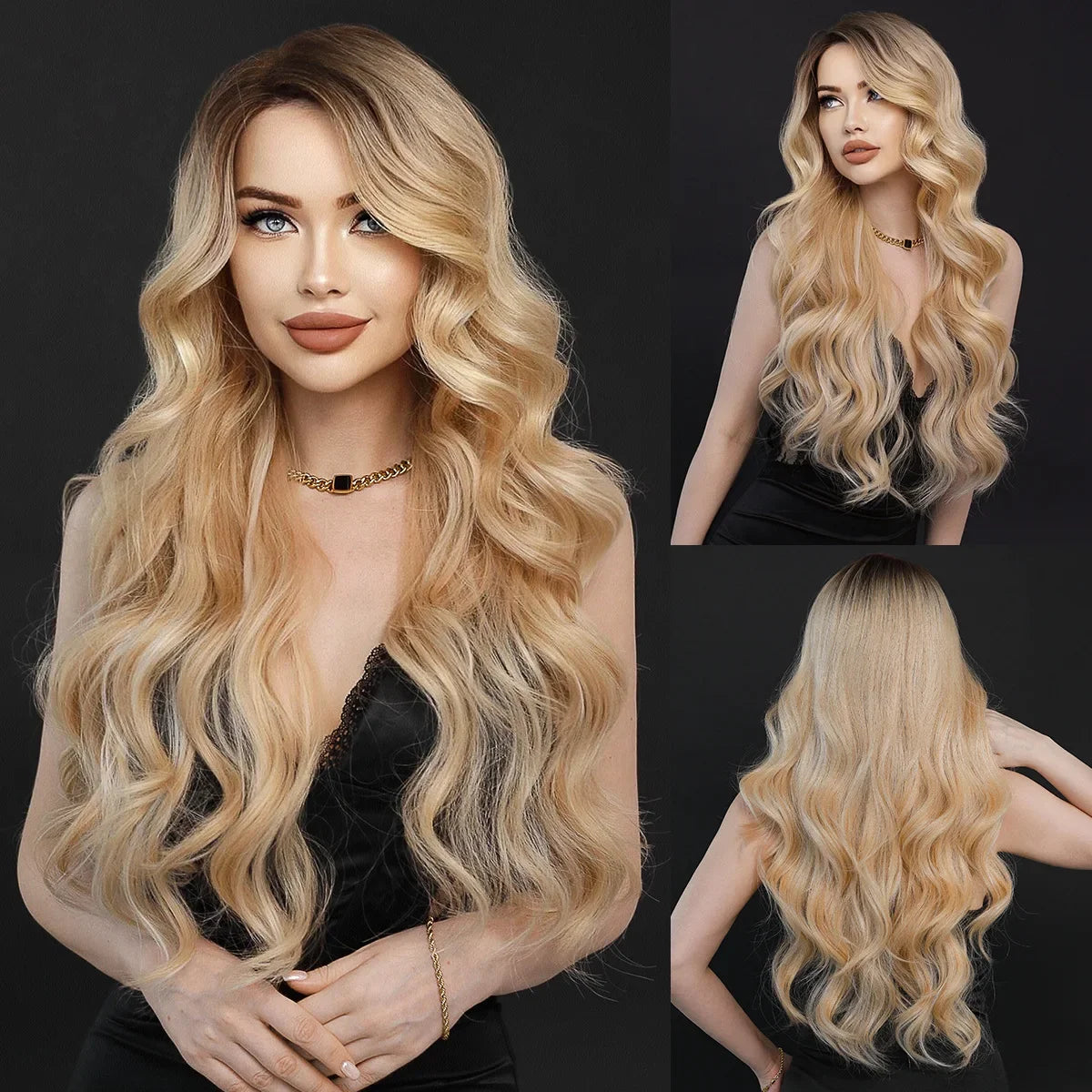 Fashion Long Mix Blonde Black 7Color Curly Women's Part Hair Cosplay Wigs