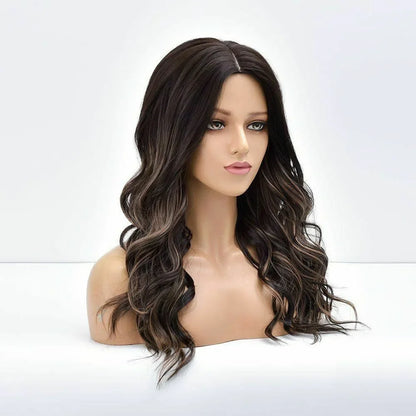 Long Wavy Synthetic Wigs Ombre Black Gold Women Cosplay Natural Fiber Daily Hair