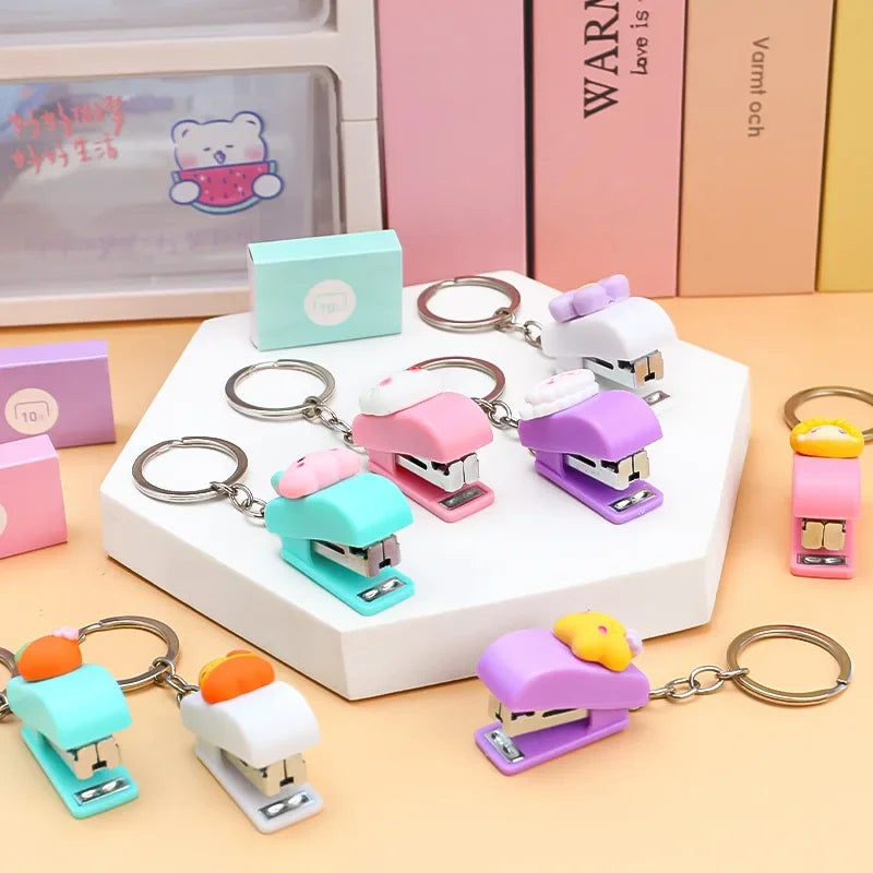 Cartoon Mini Stapler 10# Keychain Portable Stapler for Students Office School Binding Supplies