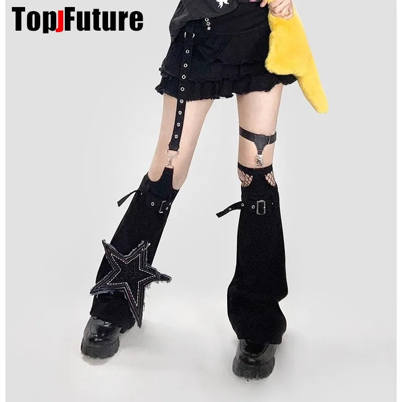 Women Y2K Girl Gothic Lolita Harajuku streetwear Steam punk American Retro grunge hotsweet Moto & Biker skirt set leg Warmers