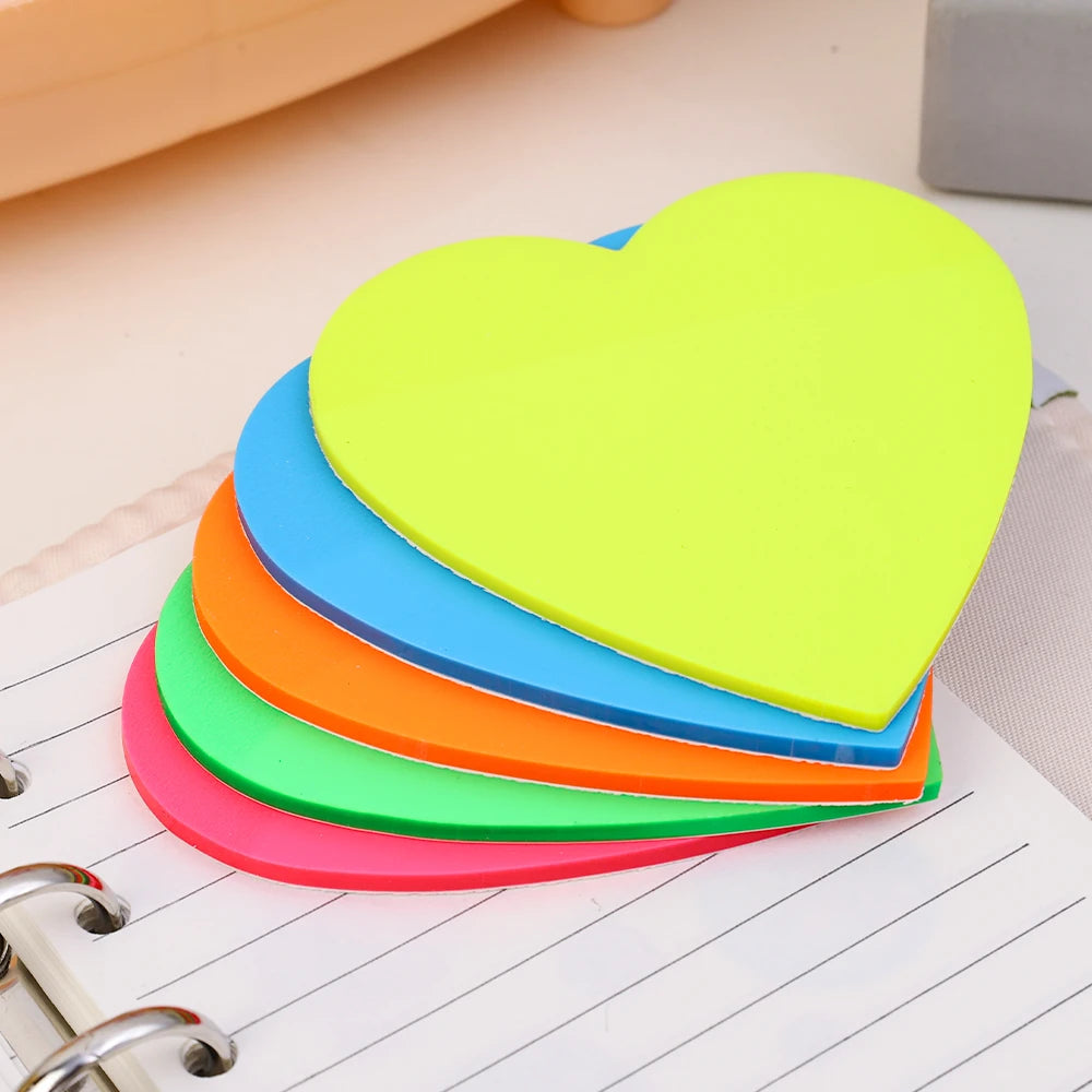 Fluorescent Heart Shaped Sticky Posted It Note Pads Transparent Memo Pad Planner Sticker Notepad for Students School Supplies