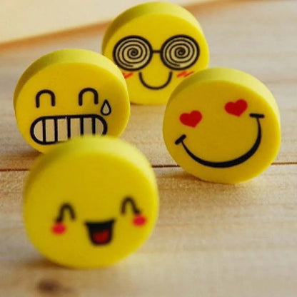 33pcs Round Shape Smiling Face Rubber Earsers School Stationery Novelty Pencil Eraser Office Accessories Kids Learning Supplies