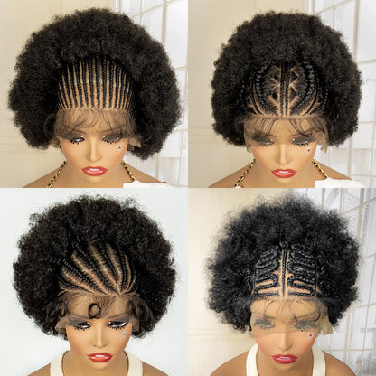 New Synthetic 13x6 Lace Frontal Braided Wig Kinky  Curly Bob Wig with Baby Hair