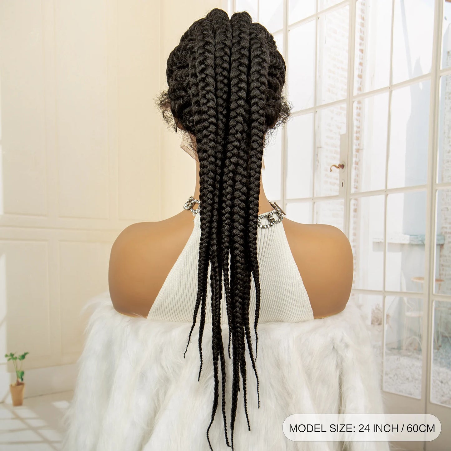 Synthetic Ponytail Braided Wigs Lace Frontal 24 Inches African Knotless Twist Braids  with Baby Hair