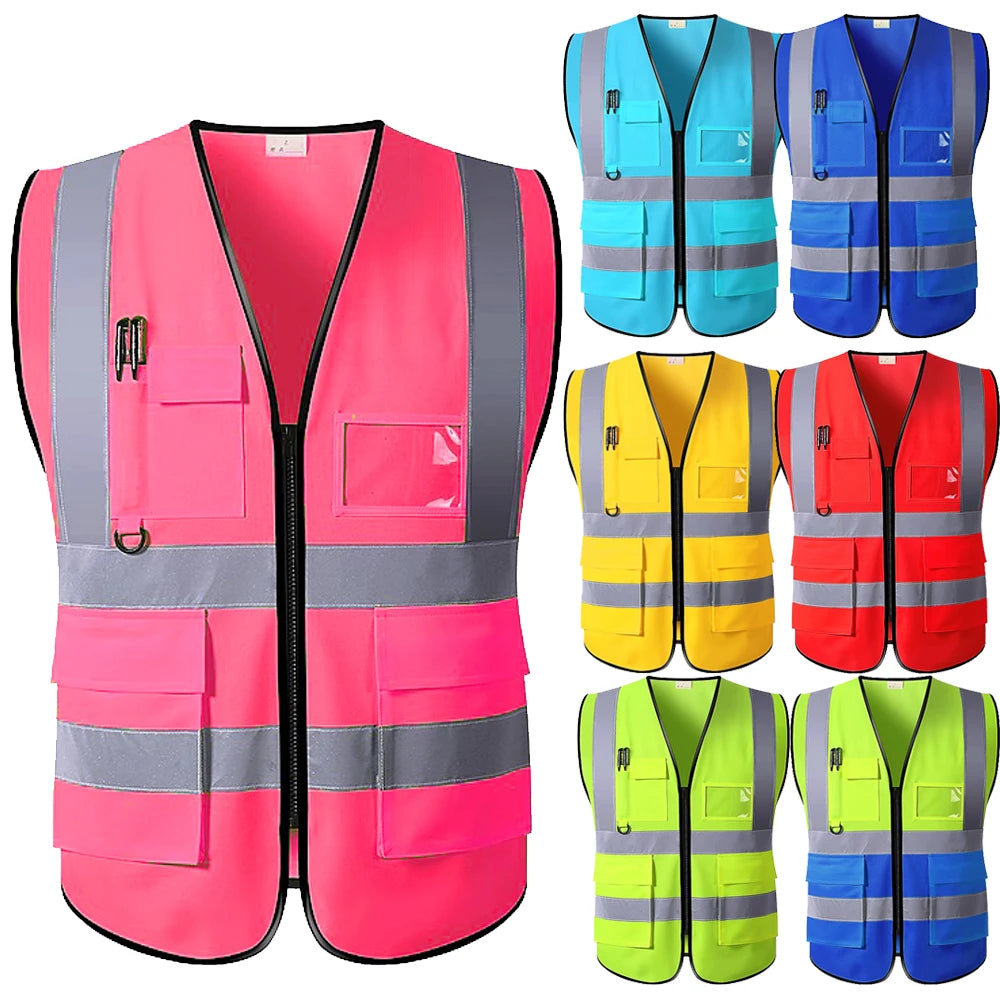 Hi vis Safety Vest Reflective With Zipper and Pockets Construction Workwear