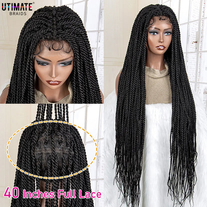 40 Inches Super Long Synthetic Full Lace Twist Box Braided Wigs Lace Frontal Wigs Knotless with Baby Hair