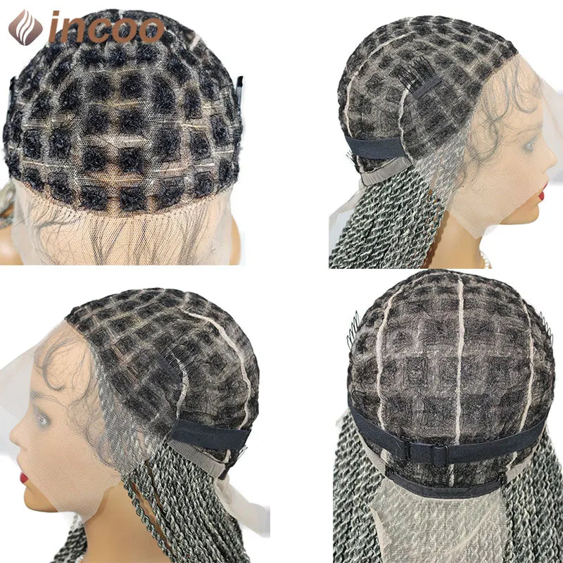 Full Lace Twist Braided Wigs Synthetic Box Jumbo Braided Braids Wigs 26 36 Inch Synthetic Twist Braids Wigs For Afro Black Women