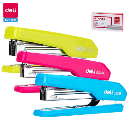 Deli Colorful Mini Stapler NO.10 Metal Effortless Fashion Staplers With Portable Compact Kawaii Stationery Shool Office Supplies