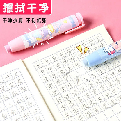 Cartoon Press Eraser Pen Replacement Refills Kawaii Stationery Gift for Students Soft Art Retractable Rubber Correction Supplies