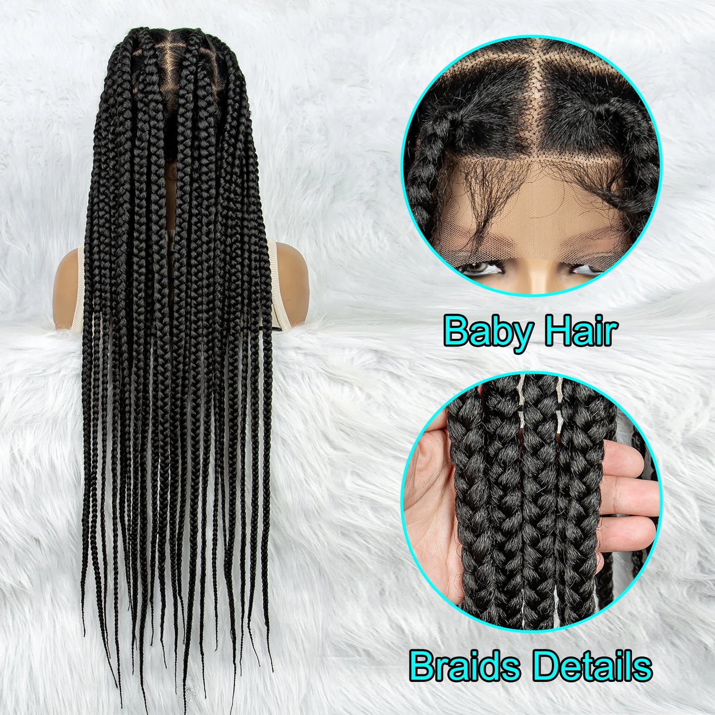 HD Full Synthetic Lace Braided Big Square Knotless Box Braids With Baby Hair