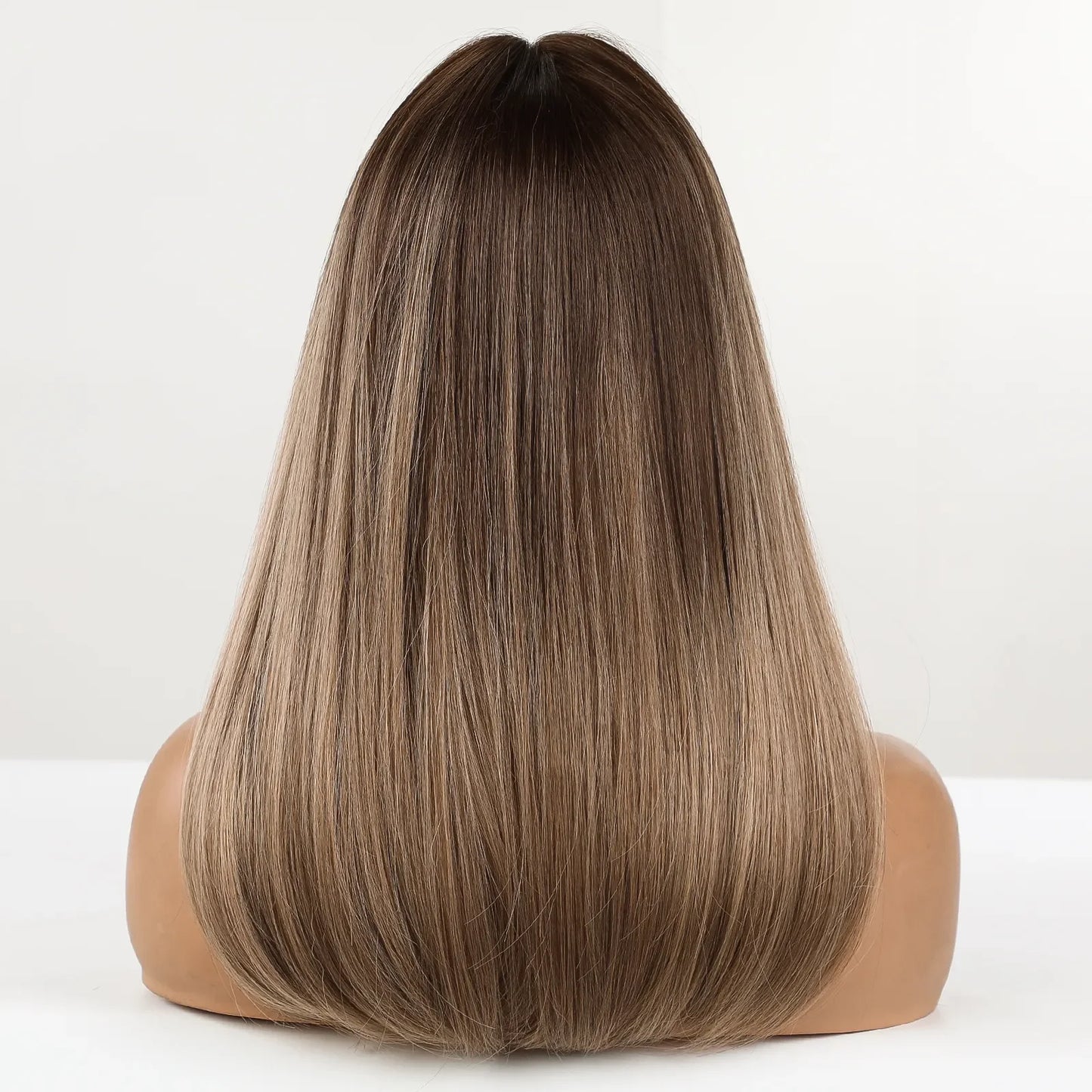 Long Mix Brown Straight Middle Part Ombre with Bangs Middle Cos Wigs