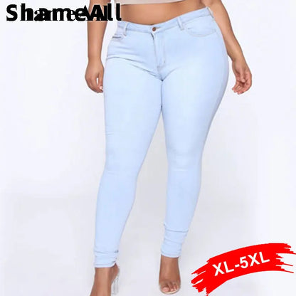 Thin White Blue Stretch Skinny Pencil Jeans