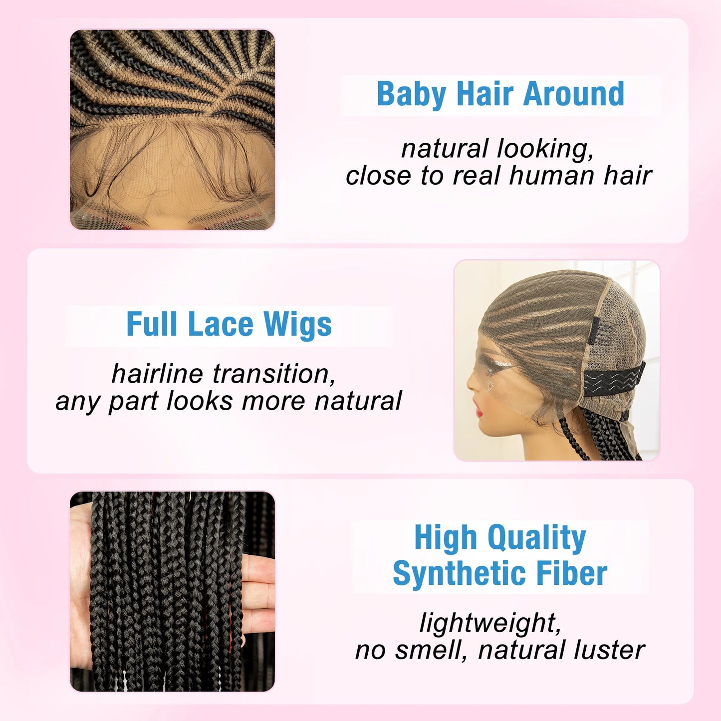 Full Lace Cornrow Handmade Synthetic Long Box Braided Wig with Baby Hair