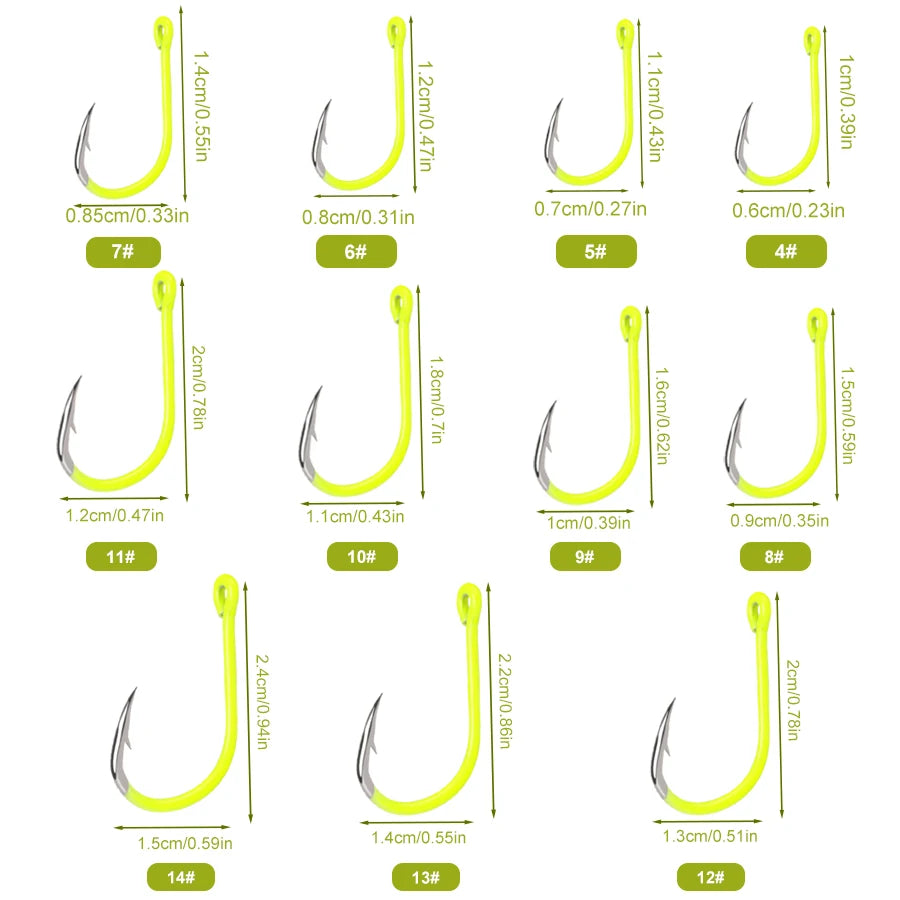 FTK 50PCS Sharp High-carbon Steel Fishhooks Barbed Fluorescent Fishing Durable Hook Fish Gear Fighting Hook With Eye for Carp