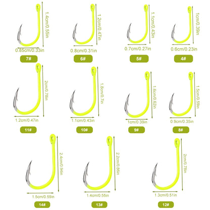 FTK 50PCS Sharp High-carbon Steel Fishhooks Barbed Fluorescent Fishing Durable Hook Fish Gear Fighting Hook With Eye for Carp