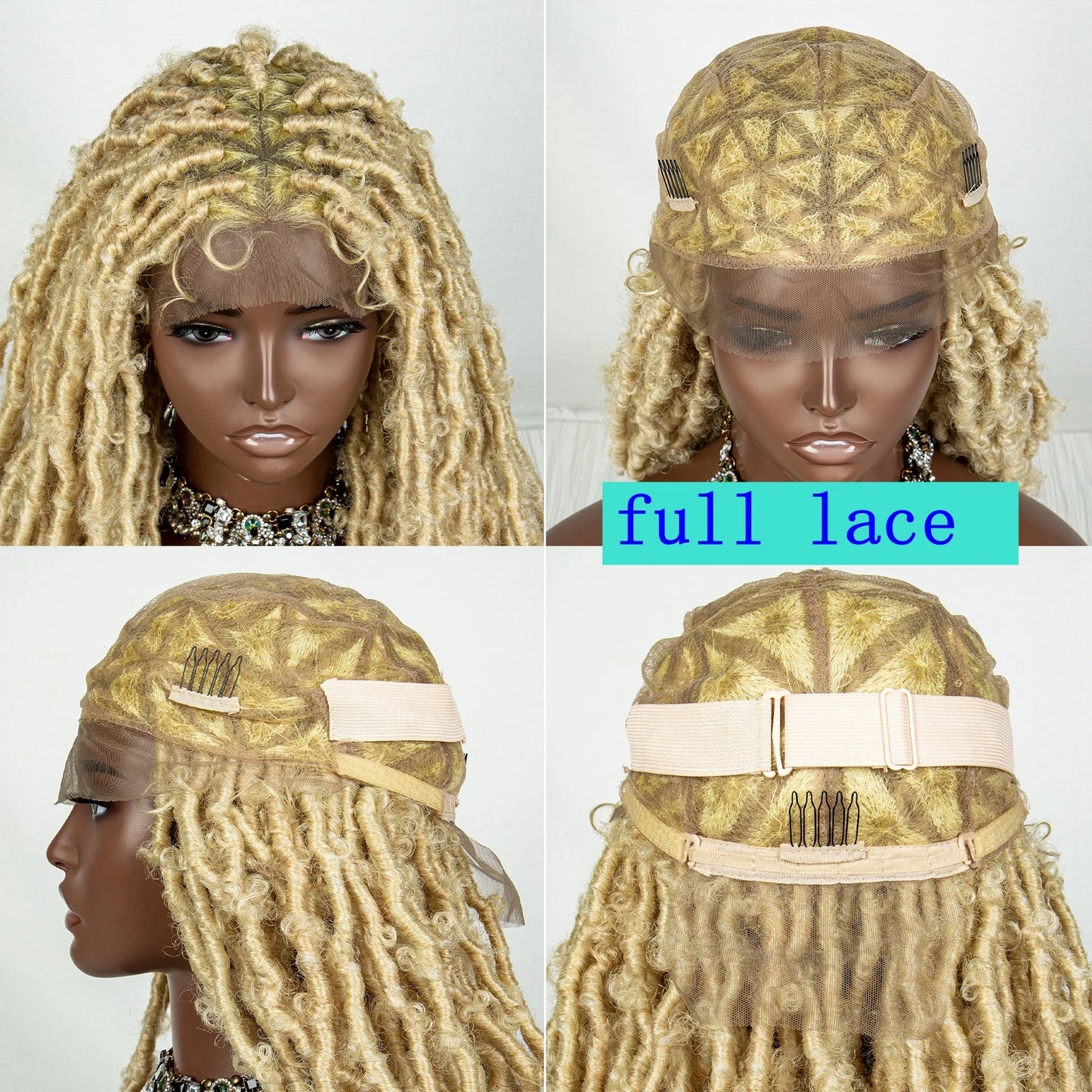 613 Blonde Butterfly Locs Synthetic Full Lace Braid Wig Crochet Faux Locs Braids