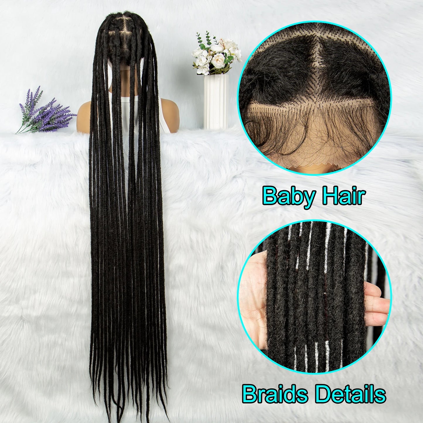 KIMA 60 inches Full Lace Braided Wigs Synthetic Lace Wigs Braided Wigs Crochet Wigs Faus Locs Braided