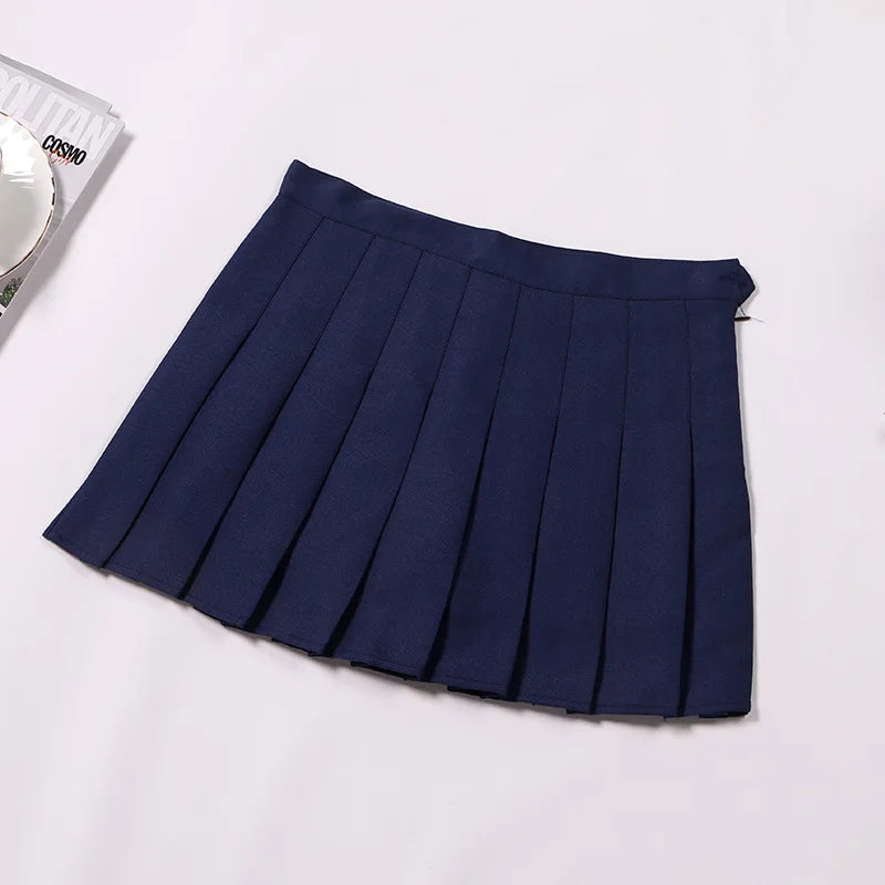 Preppy Style High Waist Solid Pleated Mini Skirt